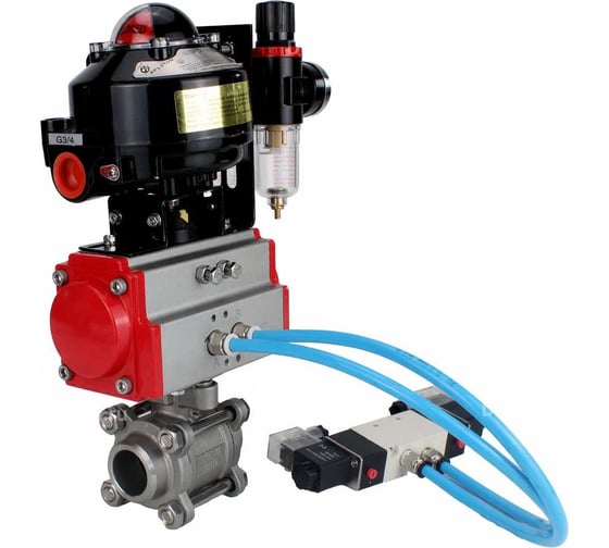 Кран шаровой DN.ru КШПП 316.200-ISO Ду10 Ру63, пневмопривод SA-065, пневмораспределитель (2EM) 220VAC, БКВ LSB-510 (EX) , БПВ D160-75167 1