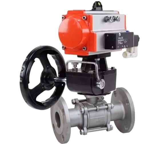 Кран шаровой DN.ru КШФПТ 316.180 Ду65 Ру25, пневмопривод DA-083, пневмораспределитель 220VAC, БКВ LSB-410 (EX), ручной дублёр HDM-2, БПВ D160-72411