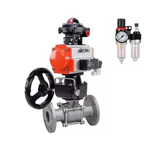 Кран шаровой DN.ru КШФПТ 316.180 Ду65 Ру25, пневмопривод DA-083, пневмораспределитель 220VAC, БКВ LSB-510 (EX), ручной дублёр HDM-2, БПВ D160-72399 1