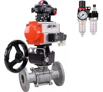 Кран шаровой DN.ru КШФПТ 316.180 Ду65 Ру25, пневмопривод DA-083, пневмораспределитель 24VDC, БКВ LSB-510 (EX), ручной дублёр HDM-2, БПВ D160-72453