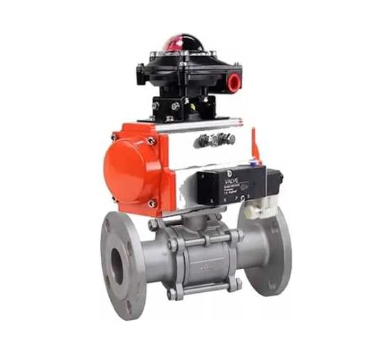 Кран шаровой DN.ru КШФПТ 316.180 Ду80 Ру25 пневмопривод SA-130, пневмораспределитель 220VAC, БКВ LSB-510 (EX) D160-72801 1