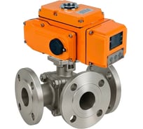 Кран шаровой DN.ru 316-316-PTFE-FP-3L-F-ISO-H Ду50 Ру16 HYMT, 3-ходовой L-тип фланцевый, эл.привод QT-005-220В (4-20мА) HARK D160-77100