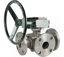 Кран шаровой DN.ru 316-316-PTFE-FP-3L-F-ISO-H Ду50 Ру16 HYMT, 3-ходовой L-тип фланцевый, редуктор RDN-3 D160-77133