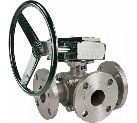 Кран шаровой DN.ru 316-316-PTFE-FP-3L-F-ISO-H Ду50 Ру16 HYMT, 3-ходовой L-тип фланцевый, редуктор RDN-3 D160-77133 1