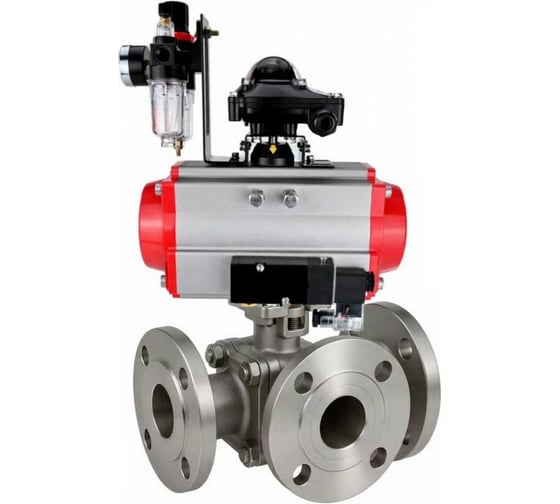 Кран шаровой DN.ru 316-316-PTFE-FP-3L-F-ISO-H Ду50 Ру16 HYMT, 3-ходовой L-тип фланцевый, пневмопривод SA-105, пневмораспределитель 24VDC, БКВ LSB-510 Ex, БПВ D160-77386 1