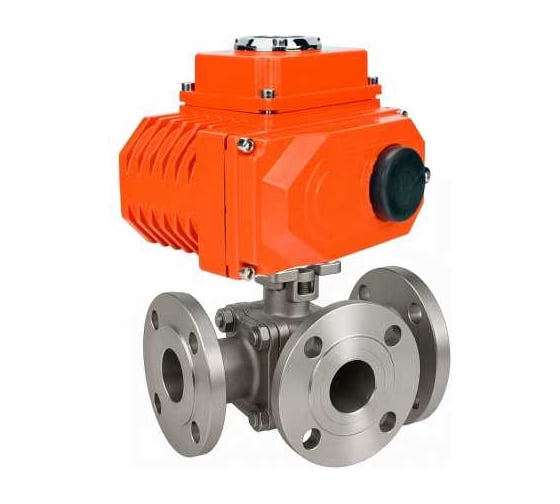Кран шаровой DN.ru 316-316-PTFE-FP-3L-F-ISO-H Ду50 Ру16 HYMT, 3-ходовой L-тип фланцевый, эл.привод QT2-005-24VDC D160-77124 1
