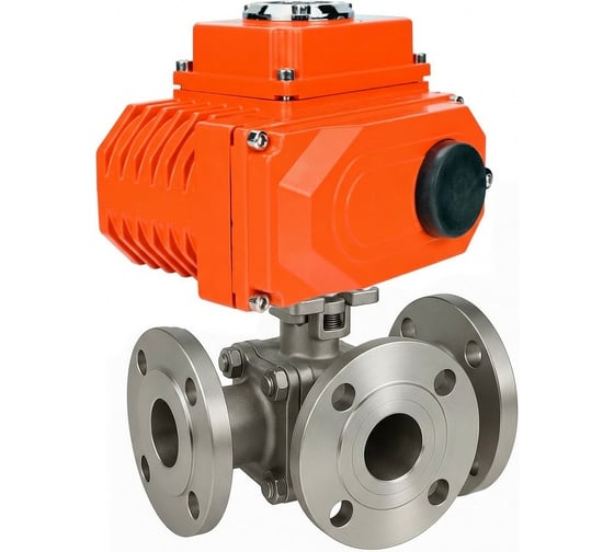 Кран шаровой DN.ru 316-316-PTFE-FP-3L-F-ISO-H Ду50 Ру16 HYMT, 3-ходовой L-тип фланцевый, эл.привод QT2-005-24VDC D160-77124