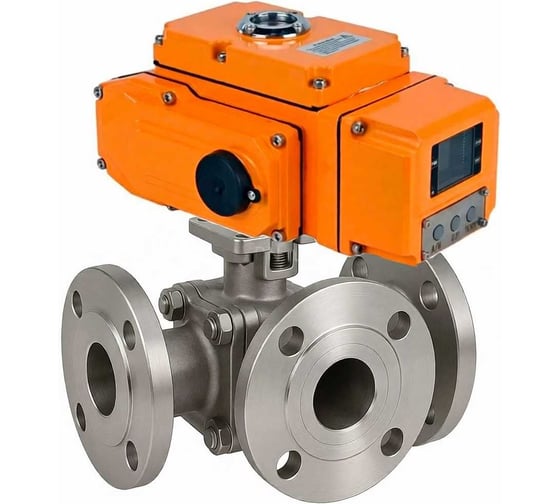 Кран шаровой DN.ru 316-316-PTFE-FP-3L-F-ISO-H Ду50 Ру16 HYMT, 3-ходовой L-тип фланцевый, эл.привод QT-005-24В (4-20мА) HARK D160-77103 1