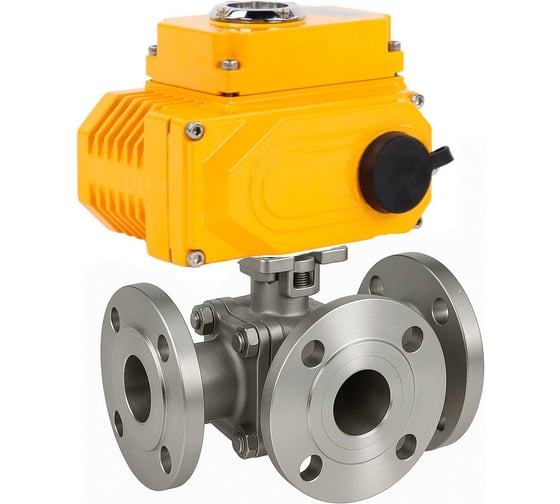 Кран шаровой DN.ru 316-316-PTFE-FP-3L-F-ISO-H Ду50 Ру16 HYMT, 3-ходовой L-тип фланцевый, эл.привод 005 24В D160-77085