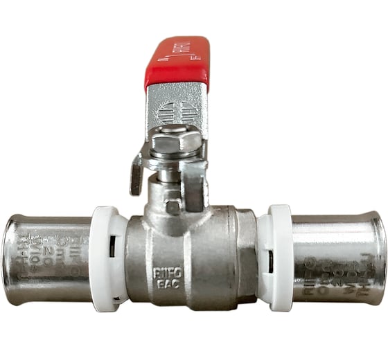 Кран шаровой RIIFO Omni с красной ручкой-рычагом пресс никелированная латунь 20-20 1100050290 1