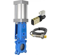 Задвижка шиберная DN.ru 304-304-M-1W Ду80 Ру16 односторонняя, шпиндель выдвижной, пневмоприводом, пневмораспр. 220VAC, индукционные датчики 220VAC D040-10496