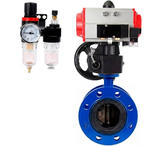 Затвор дисковый DN.ru GGG40-304-EPDM-2W-F-H Ду150 Ру16, пневмопривод DA-130, пневмораспределитель 220VAC, ручным дублером HDM-3, БПВ D050-56698 1