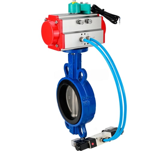 Затвор дисковый для абразивных сред DN.ru QT450-316-EPDM-2W-Fb-H Ду125 Ру16, пневмопривод DA-083, пневмораспределитель 220VAC, переключатель МППП-200 D050-86229