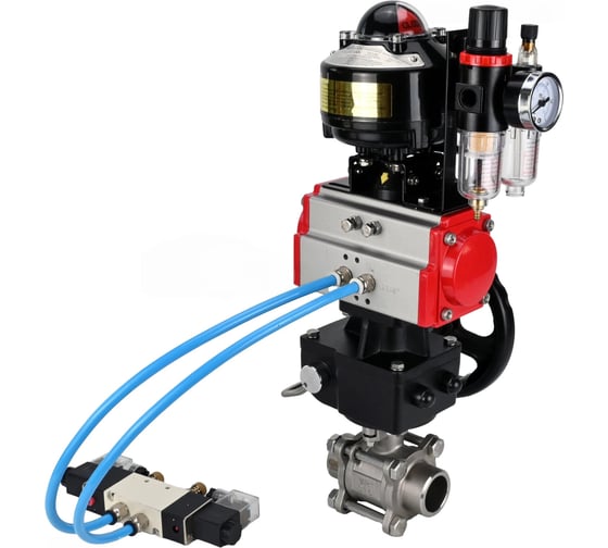 Кран шаровой DN.ru 316-316-PTFE-FP-W-ISO-H WDVF Ду40 Ру40, пневмопривод DA-065, пневмораспределитель 220VAC, БКВ LSB-510 (EX), руч. дубл. HDM-1, БПВ D160-73237