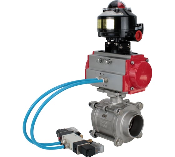 Кран шаровой DN.ru 316-316-PTFE-FP-W-ISO-H WDVF Ду40 Ру40, пневмопривод DA-065, пневмораспределитель 220VAC, БКВ LSB-510 (EX) D160-73183