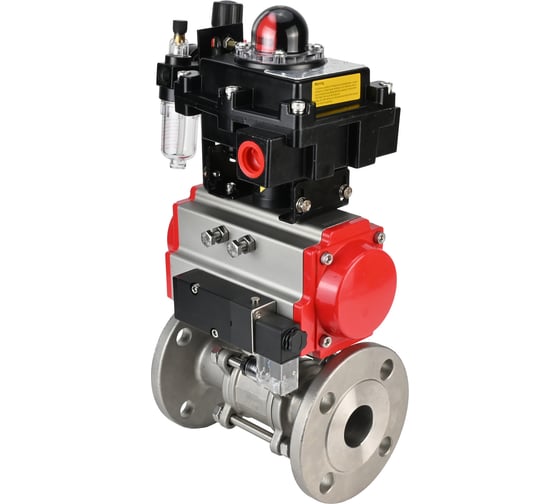 Кран шаровой DN.ru КШФПТ 316.180 Ду25 Ру40 пневмопривод SA-065, пневмораспределитель 220VAC, БКВ LSB-410 (EX), БПВ D160-72205