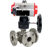 Кран шаровой DN.ru 316-316-PTFE-FP-3L-F-ISO-H Ду20 Ру16 HYMT, 3-ходовой L-тип фланцевый, пневмопривод DA-052, пневмораспр. 220VAC, дублёр HDM-1 D160-77280