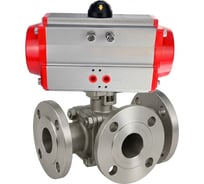 Кран шаровой DN.ru 316-316-PTFE-FP-3L-F-ISO-H Ду50 Ру16 HYMT, 3-ходовой L-тип фланцевый, пневмопривод SA-105 с возвратными пружинами D160-77139