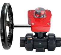 Кран шаровой НПВХ-НПВХ-E-FP-GRM-ISO Дн80 Ру10, клеевой, редуктор HGBF-1 с указателем положения и датчиком обратной связи DN.ru D160-77841