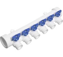 Коллектор полипропиленовый Imperial белый, с кранами, 6 выходов, синий, ф40-20 PPR 40-050