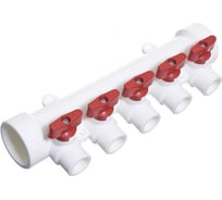 Коллектор полипропиленовый Imperial белый, с кранами, 5 выходов, красный, ф40-20 PPR 40-047