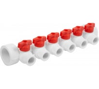 Коллектор полипропиленовый Imperial белый, с кранами, 6 выходов, красный, ф40-20 PPR 40-049