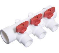 Коллектор полипропиленовый Imperial белый, с кранами, 3 выхода, красный, ф40-20 PPR 40-043
