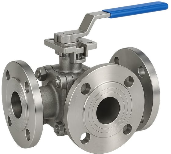 Кран шаровой DN.ru 316-316-PTFE-FP-3T-F-ISO-H Ду40 Ру16 HYMT, 3-ходовой T-тип фланцевый, с ISO фланцем и рукояткой D160-75913 1