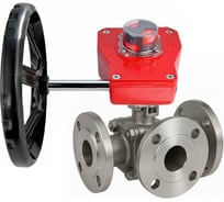 Кран шаровой DN.ru 316-316-PTFE-FP-3L-F-ISO-H Ду80 Ру16 HYMT, 3-ходовой L-тип фланцевый, электропривод 010 24В D160-77086