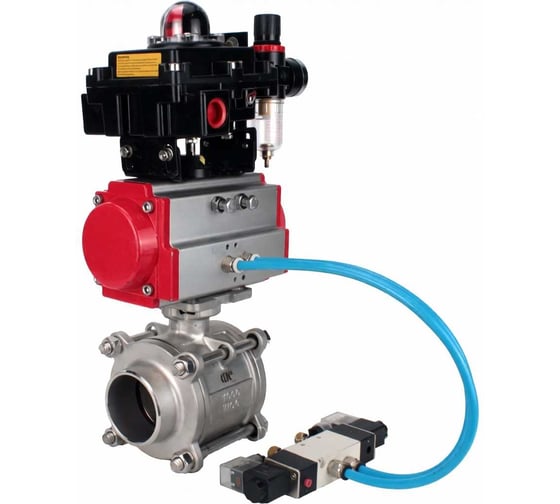 Кран шаровой DN.ru 316-316-PTFE-FP-SW-ISO-H Ду40 Ру63 под приварку, пневмопривод DA-065, пневмораспр. (2EM) 220VAC, БКВ LSB-210, БПВ D160-76157 1