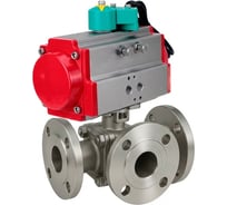 Кран шаровой DN.ru 316-316-PTFE-FP-3L-F-ISO-H Ду80 Ру16 HYMT, 3-ходовой L-тип фланцевый, пневмопривод DA-105, МППП-200 D160-77259