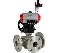 Кран шаровой DN.ru 316-316-PTFE-FP-3L-F-ISO-H Ду80 Ру16 HYMT, 3-ходовой L-тип фланцевый, пневмопривод DA-105, пневмораспр. 220VAC, дублёр HDM-3, БПВ D160-77438