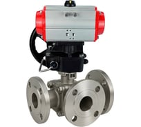 Кран шаровой DN.ru 316-316-PTFE-FP-3L-F-ISO-H Ду80 Ру16 HYMT, 3-ходовой L-тип фланцевый, пневмопривод DA-105, дублёр HDM-3 D160-77339