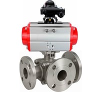 Кран шаровой DN.ru 316-316-PTFE-FP-3L-F-ISO-H Ду80 Ру16 HYMT, 3-ходовой L-тип фланцевый, пневмопривод DA-105, БКВ LSB-410 Ex D160-77276