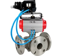 Кран шаровой DN.ru 316-316-PTFE-FP-3L-F-ISO-H Ду80 Ру16 HYMT, 3-ходовой L-тип фланцевый, пневмопривод SA-130, пневмопозиционер EPRP1-NU-Fb-08 с обратной связью D160-7749 D160-77495