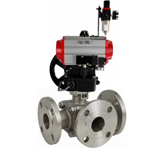 Кран шаровой DN.ru 316-316-PTFE-FP-3L-F-ISO-H Ду20 Ру16 HYMT, 3-ходовой L-тип фланцевый, пневмопривод DA-052, пневмораспр. (2EM) 220VAC, дублёр HDM-1, БПВ D160-77460 1