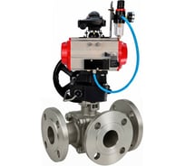 Кран шаровой DN.ru 316-316-PTFE-FP-3L-F-ISO-H Ду20 Ру16 HYMT, 3-ходовой L-тип фланцевый, пневмопривод DA-052, пневмораспр. 24VDC, дублёр HDM-1, БКВ LSB-210, БПВ D160-774 D160-77445