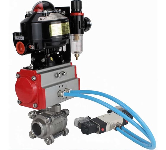 Кран шаровой DN.ru КШПП 316.200-ISO Ду100 Ру25, пневмопривод DA-105, пневмораспределитель (2EM) 220VAC, БКВ LSB-510 (EX), БПВ D160-74384 1