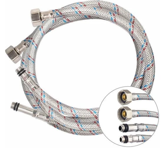 Гибкая подводка для смесителя KLIP КЛИП 1308 гайка из нерж. стали, 1/2хМ10, 1200мм (2 шт.) тов-213286 1