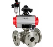 Кран шаровой DN.ru 316-316-PTFE-FP-3L-F-ISO-H Ду50 Ру16 HYMT, 3-ходовой L-тип фланцевый, пневмопривод SA-105, пневмораспр. (2EM) 220VAC, БКВ LSB-210, БПВ D160-77410