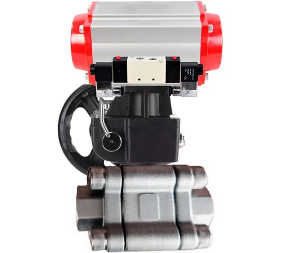 Кран шаровой DN.ru 316-316-PTFE-FP-SW-ISO-H Ду40 Ру63 под приварку, пневмопривод DA-065, пневмораспр. (2EM) 220VAC, дублёр HDM-1 D160-76307