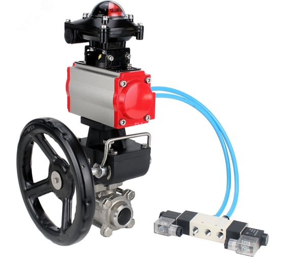 Кран шаровой DN.ru КШПП 316.200-ISO Ду32 Ру63, пневмопривод DA-065, пневмораспределитель (2EM) 220VAC, БКВ LSB-510 (EX), БПВ D160-74390 1