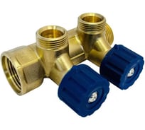 Коллектор латунный Апогей КЛА 2002.045-4У-ВГР(С)-15 DN20 ВР3/4- НР3/4 м/о 45 мм НР1/2''ЕК с регулирующими вентильными головками синими на 2 выхода 411013