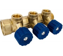 Коллектор латунный Апогей КЛА 2003.045-4У-ВГР(С)-15 DN20 ВР3/4- НР3/4 м/о 45 мм НР1/2''ЕК с регулирующими вентильными головками синими на 3 выхода 411014