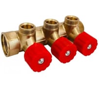 Коллектор латунный Апогей КЛА 2003.045-4У-ВГР(К)-15 DN20 ВР3/4- НР3/4 м/о 45 мм НР1/2''ЕК с регулирующими вентильными головками красными на 3 выхода 411010