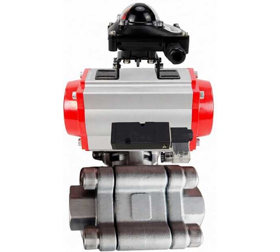 Кран шаровой DN.ru 316-316-PTFE-FP-SW-ISO-H Ду80 Ру63 под приварку, пневмопривод DA-105, пневмораспределитель 220VAC, БКВ LSB-210 D160-76005