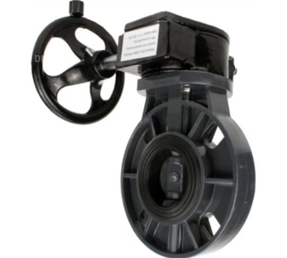 Затвор дисковый DN.ru НПВХ-НПВХ-E-2W-Fb-ISO Дн50 Ру10 межфланцевый, редуктор RDN-1 D050-82891