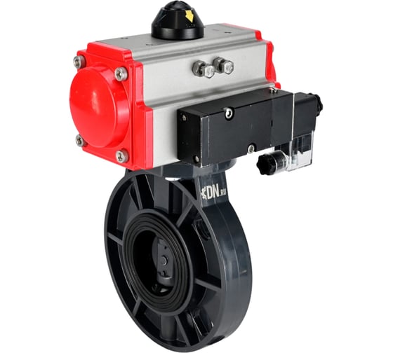 Затвор дисковый DN.ru НПВХ-НПВХ-E-2W-Fb-ISO Дн200 Ру10, пневмопривод, пневмораспр. D050-83756