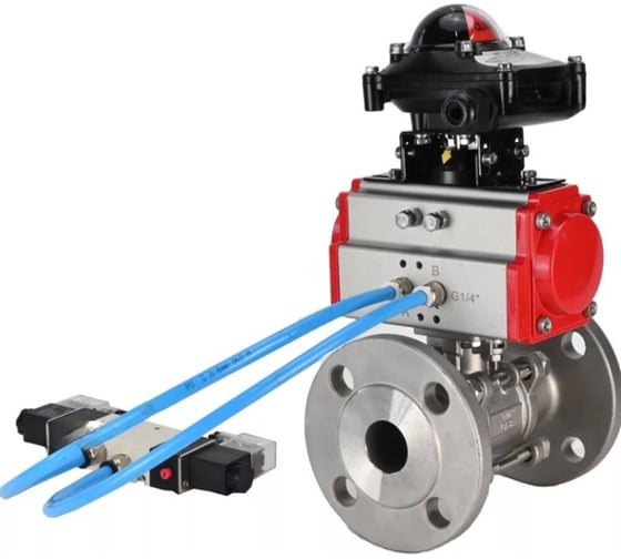 Кран шаровой DN.ru 316-316-FP-F-ISO-H Ду100 Ру25, пневмопривод, пневмораспределитель, БКВ D160-65803