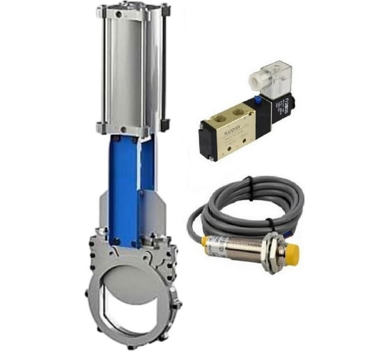 Задвижка шиберная DN.ru 304-304-EPDM-2W-Fb-2P Ду65 Ру16, WENZ, пневмопривод, пневмораспределитель 24VDC KUOIN, индукц.датчики 24VDC D040-10212 1
